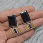 Black Onyx, Raw Sapphire Sterling Silver Earrings, thumbnail 1 of 8