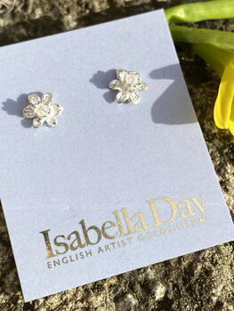 Tiny Daffodil Stud Earrings In Solid Gold, 5 of 5