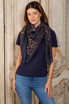 Leopard Print Cotton Scarf With Blue Spots 120cm * 120cm, 3 of 4