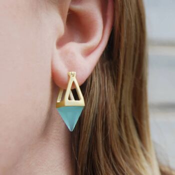 Aqua Chalcedony Silver Pyramid Drop Earrings, 8 of 9