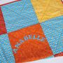 Vibrant Orange Blue Personalised Patchwork Blanket, thumbnail 11 of 12