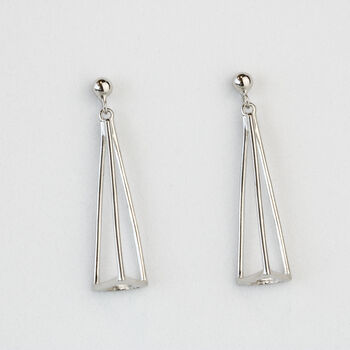 Sterling Silver Pyramid Dangle Stud Earrings, 3 of 5