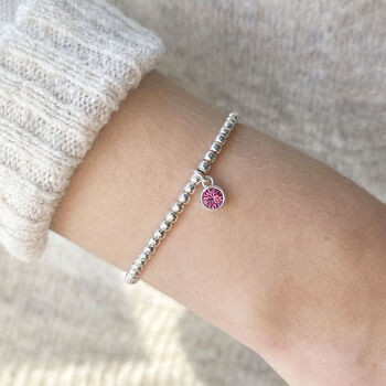 Sterling Silver October Birthstone Ball Slider Bracelet – Rose Quartz, 2 of 5