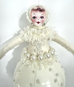 Spun Cotton And Glass Christmas Cream Bauble Girl, 2 of 5