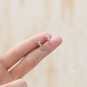 Tiny Seahorse Fish Stud Earrings In Sterling Silver, 6 of 12
