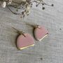 Pink Half Circle Ceramic Earrings 22k Gold Lustre, thumbnail 2 of 4