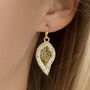 Gold Colour Crystal Encrusted Small Leaf Drop Earrings, thumbnail 1 of 3