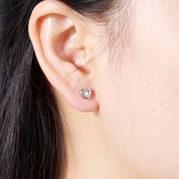 Heart Cz Stone Stud Earrings 925 Sterling Silver, 4 of 8