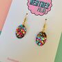 Teal, Pink And Gold Oval Glitter Resin Earrings, thumbnail 3 of 3