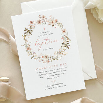 Pink Floral Personalised Baptism Invitation, 6 of 6