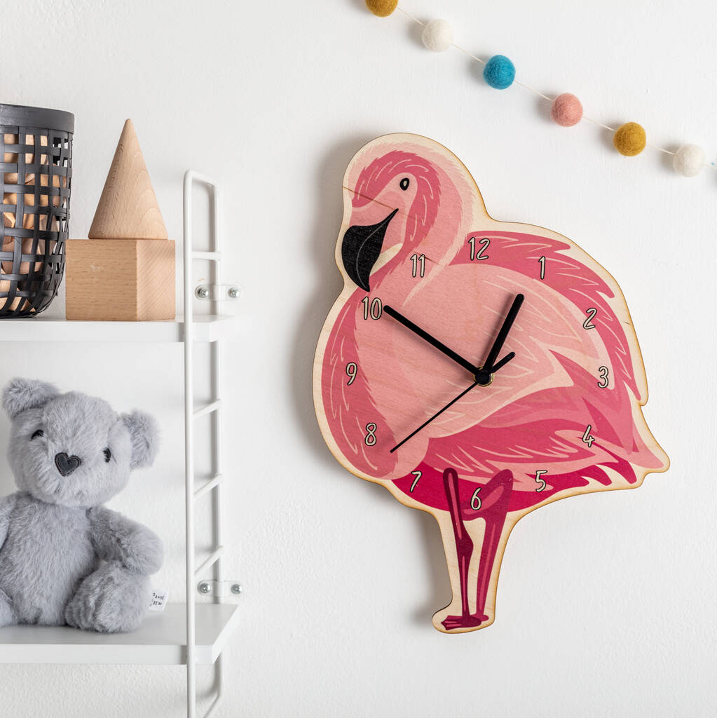 Flamingo Wooden Bedroom Wall Clock, 1 of 2