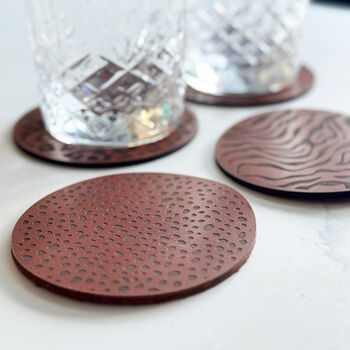 Tan Animal Print Leather Coasters, 2 of 5