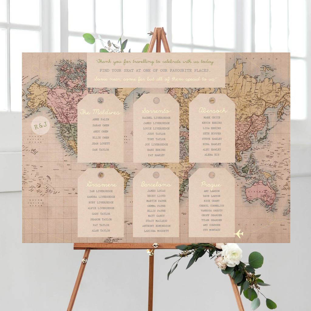 Vintage Travel Map Table Plan, 1 of 9