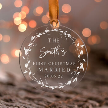 First Christmas Married Bauble Personalised Couple Gift, 7 of 10