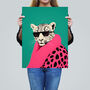 Fashion Cheetah Fun Bright Pink Teal Wall Art Print, thumbnail 2 of 6