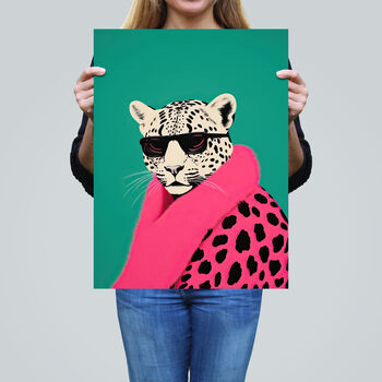 Fashion Cheetah Fun Bright Pink Teal Wall Art Print, 2 of 6