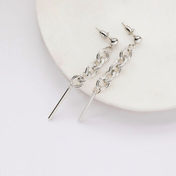 Lock Chain Design Drop Earrings In Silver Colour, 3 of 3