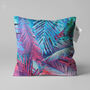 Purple And Blue Cushion Cover With Tropical Leaves, thumbnail 1 of 7