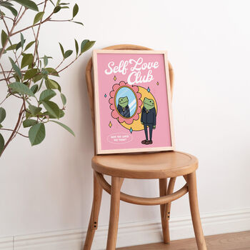 'Self Love Club' Pink Frog Wall Print, 4 of 8