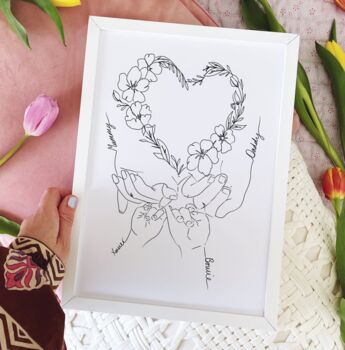 Personalised Family Heart Flowers Hand Illustration, 2 of 6