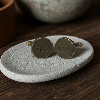 Olive Green Leather Initial Anniversary Cufflinks, 2 of 5