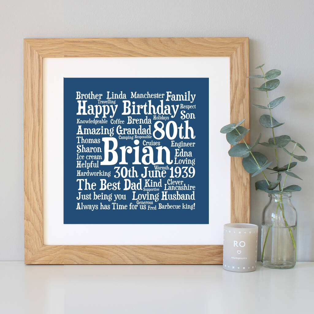 Birthday Personalised 80th Word Art Gift By Hope and Love ...