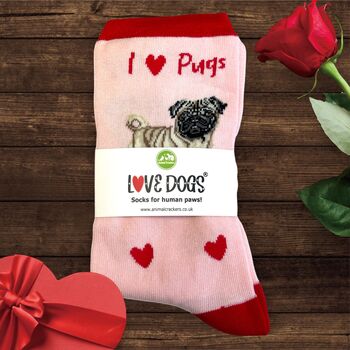 I Love Pugs Socks Novelty Dog Lover Gift, 2 of 6