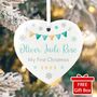 My First Christmas Baby Boy Garland Ceramic Heart Hanging Decoration + Gift Box, thumbnail 1 of 7