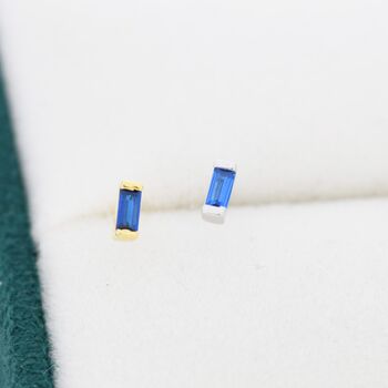 Sapphire Blue Tiny Baguette Cz Stud Earrings, 4 of 9