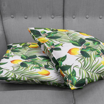 Cushion Cover With Lemons And Tropical Leaves Theme, 4 of 7