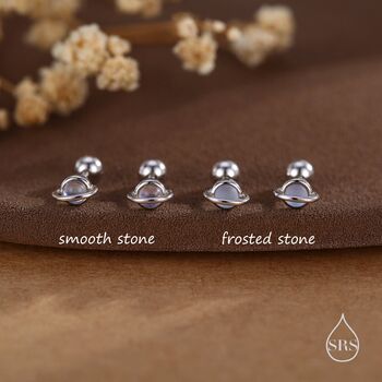 Sterling Silver Moonstone Planet Screw Back Earrings, 4 of 11