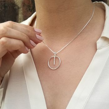 Silver Circle Bar Geometric Necklace, 4 of 9