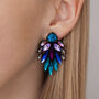 Peacock Colour Crystal Leaf Drop Earrings, thumbnail 1 of 5