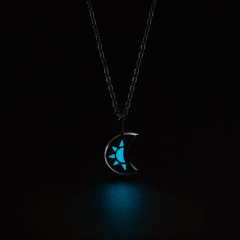 Blue Luna Aqua Blue Glowing Pendant Necklace With Uv Keyring Torch, 5 of 8