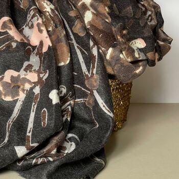 Black Abstract Floral And Vine Print Scarf, 2 of 2