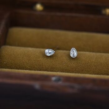 Tiny Droplet Cz Stud Earrings In Sterling Silver, 2 of 10