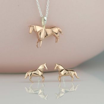 Silver And Rose Gold Plated Origami Horse Earrings, 4 of 6