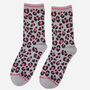 Women's Leopard Print Bamboo Socks Grey Pink, thumbnail 2 of 4