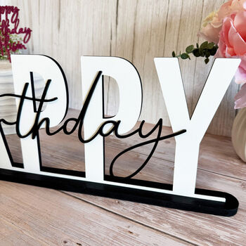 Elegant Happy Birthday Wood Sign And Mirrored Acrylic Sign, 5 of 9