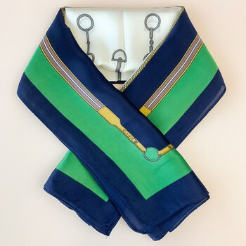 Green Equestrian Chain Print Silky Scarf, 3 of 4