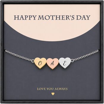 Personalise Multi Hearts Silver Gold Rose Gold Bracelet Initials Engraved, 2 of 9