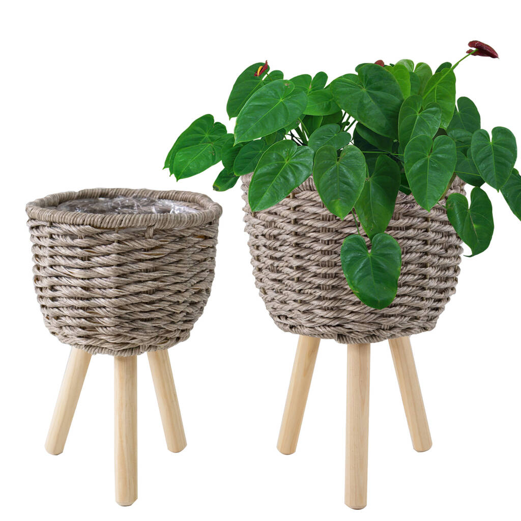 Wicker Planter Basket For Indoor And Outdoor White By MadeTerra