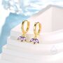 Sterling Silver Amethyst Purple Crown Cz Huggie Hoop Earrings, thumbnail 2 of 12