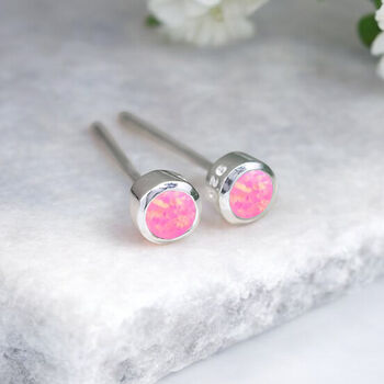 Mini Sterling Silver Light Pink Opal Stud Earrings, 2 of 11