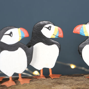 Four Puffins On Driftwood Block, 2 of 3