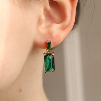 Emerald Block Baguette Earrings, 6 of 7