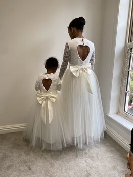 Long Sleeve Lace Flower Girl Dress – Heart Back Tulle Dress For Communion And Christening, 10 of 12