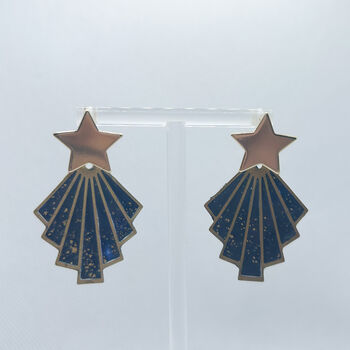 Art Deco Starburst Festive Navy Statement Earrings, 8 of 9