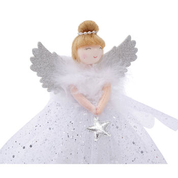 Small Light Up Silver Angel Christmas Tree Topper, 3 of 5