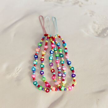 Multi Coloured Beaded Phone Charm With Heart Details, 2 of 3